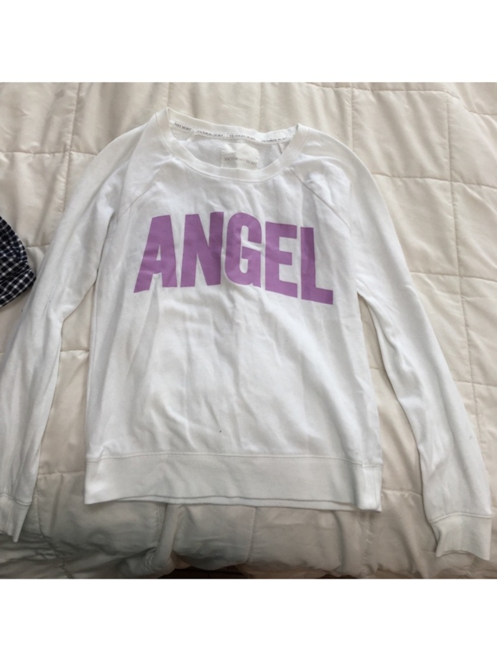 Victoria's Secret White Crewneck Sweatshirt with Lavender ANGEL Graphic
